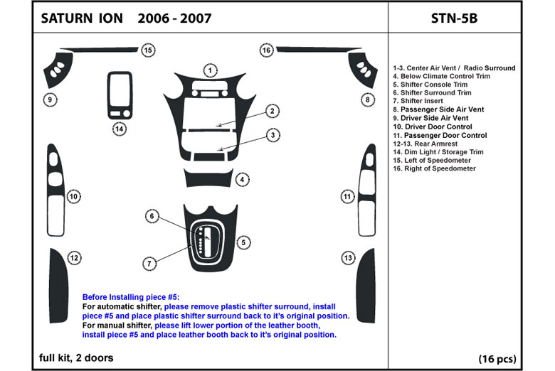 2006 Saturn Ion DL Auto Dash Kit Diagram