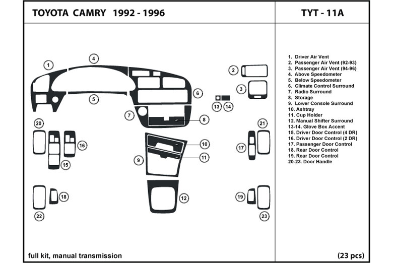 1992 Toyota Camry DL Auto Dash Kit Diagram