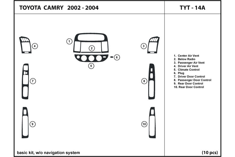 2002 Toyota Camry DL Auto Dash Kit Diagram