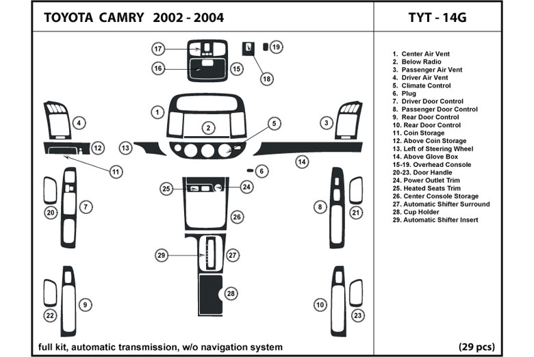 2002 Toyota Camry DL Auto Dash Kit Diagram
