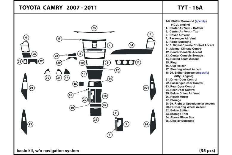2007 Toyota Camry DL Auto Dash Kit Diagram