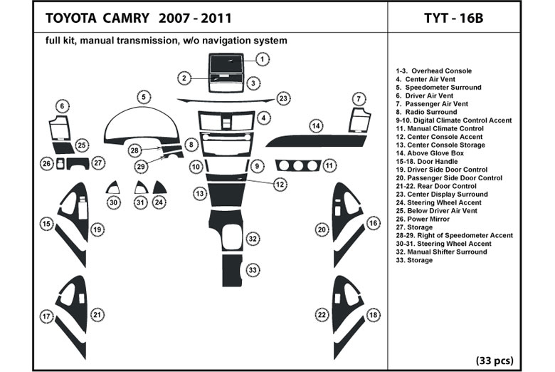 2007 Toyota Camry DL Auto Dash Kit Diagram