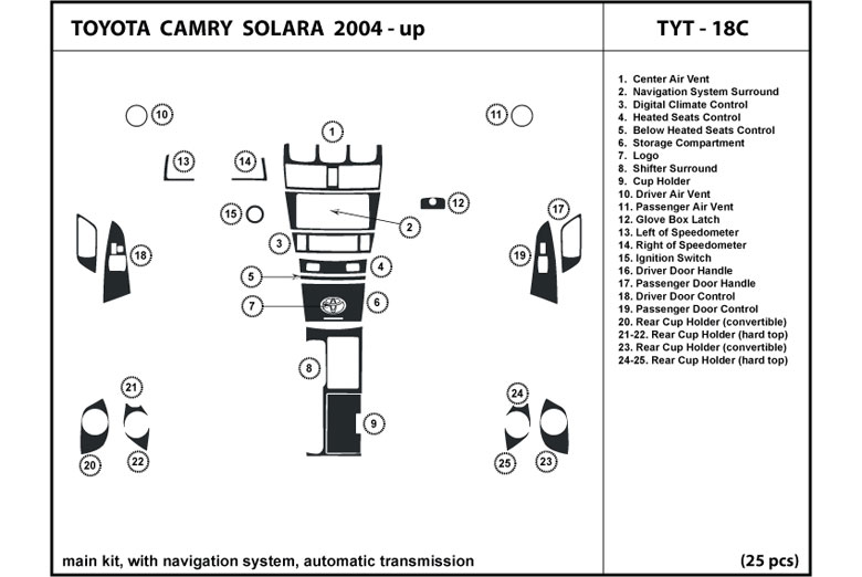 2004 Toyota Solara DL Auto Dash Kit Diagram
