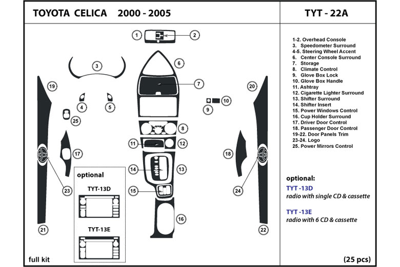 2000 Toyota Celica DL Auto Dash Kit Diagram