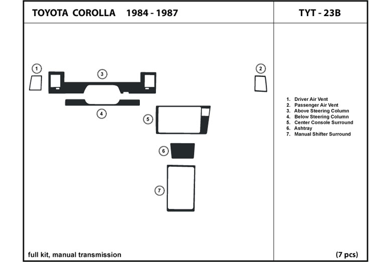 1984 Toyota Corolla DL Auto Dash Kit Diagram