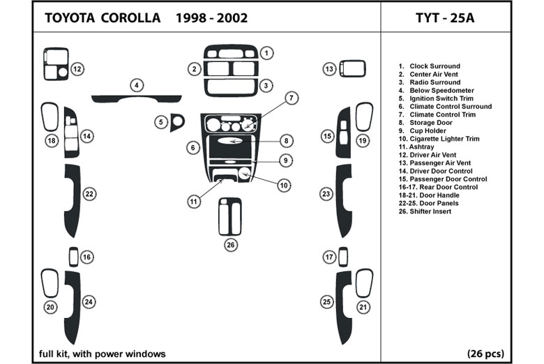 1998 Toyota Corolla DL Auto Dash Kit Diagram