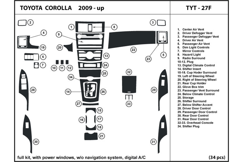 2009 Toyota Corolla DL Auto Dash Kit Diagram