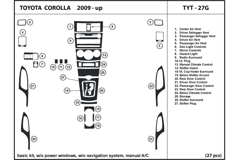 2009 Toyota Corolla DL Auto Dash Kit Diagram