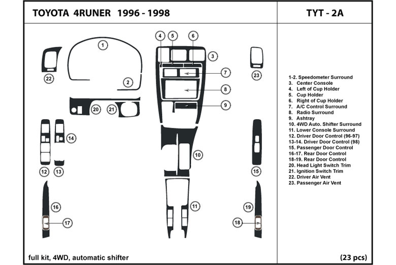 1996 Toyota 4Runner DL Auto Dash Kit Diagram