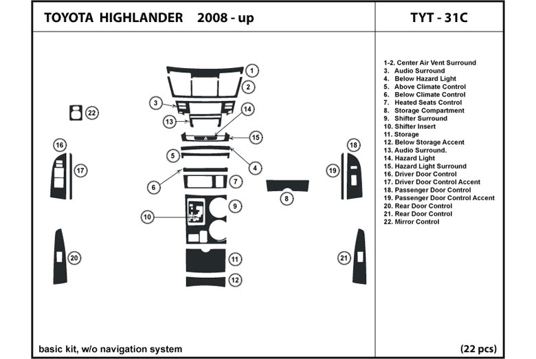 DL Auto™ Toyota Highlander 2008-2012 Dash Kits