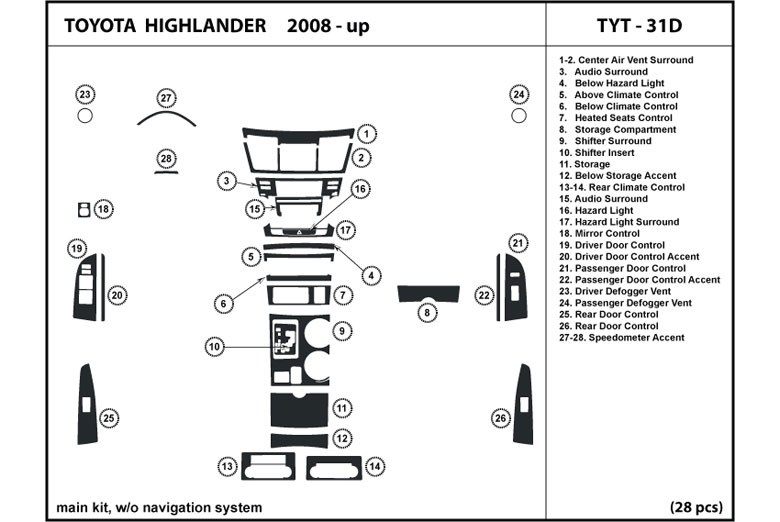 2008 Toyota Highlander DL Auto Dash Kit Diagram