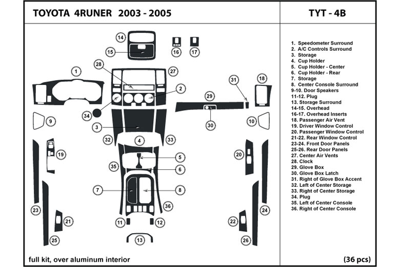 2003 Toyota 4Runner DL Auto Dash Kit Diagram
