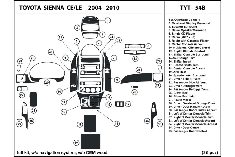 2004 Toyota Sienna DL Auto Dash Kit Diagram