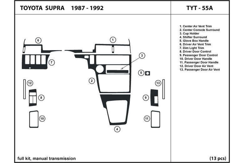 1987 Toyota Supra DL Auto Dash Kit Diagram