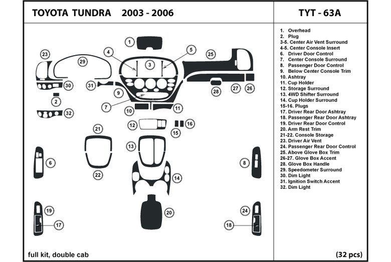 2003 Toyota Tundra DL Auto Dash Kit Diagram