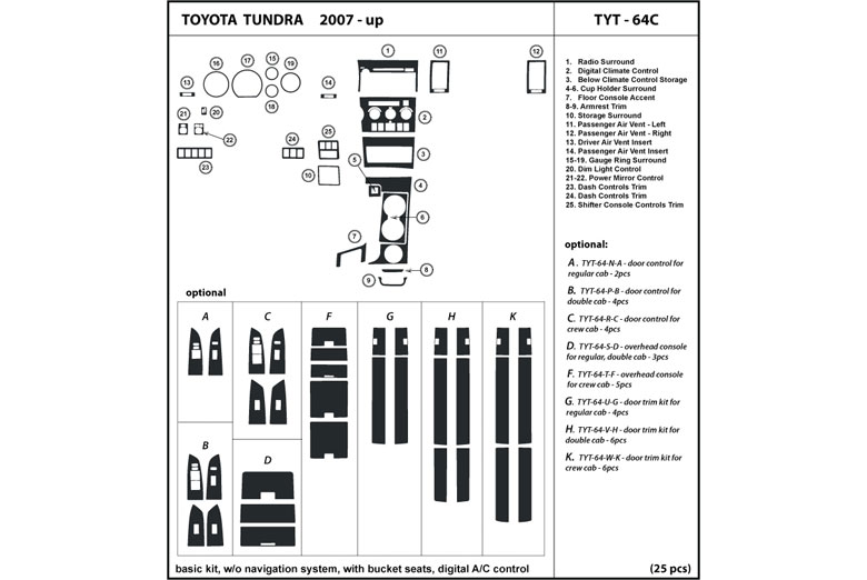 2007 Toyota Tundra DL Auto Dash Kit Diagram