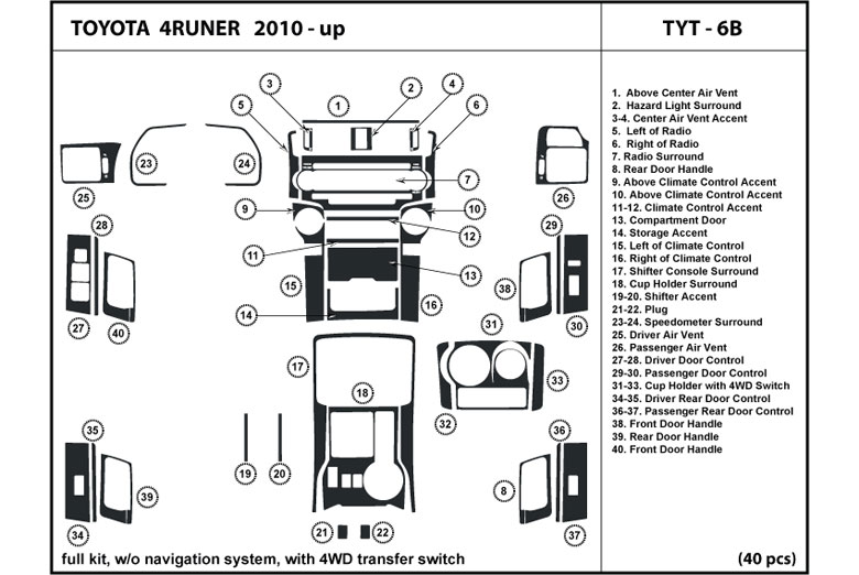 2010 Toyota 4Runner DL Auto Dash Kit Diagram