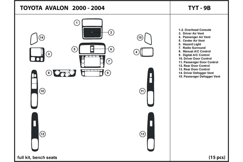 2000 Toyota Avalon DL Auto Dash Kit Diagram