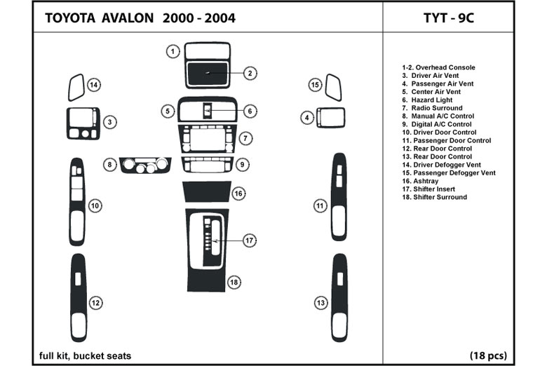 2000 Toyota Avalon DL Auto Dash Kit Diagram