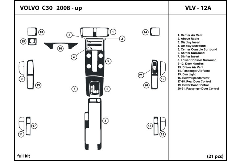 2008 Volvo C30 DL Auto Dash Kit Diagram