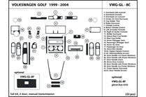 1999 Volkswagen Golf DL Auto Dash Kit Diagram