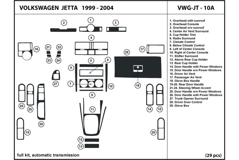 1999 Volkswagen Jetta DL Auto Dash Kit Diagram