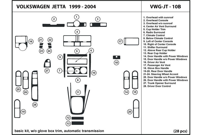 1999 Volkswagen Jetta DL Auto Dash Kit Diagram
