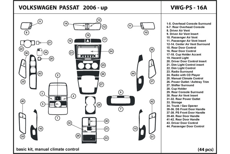 2006 Volkswagen Passat DL Auto Dash Kit Diagram
