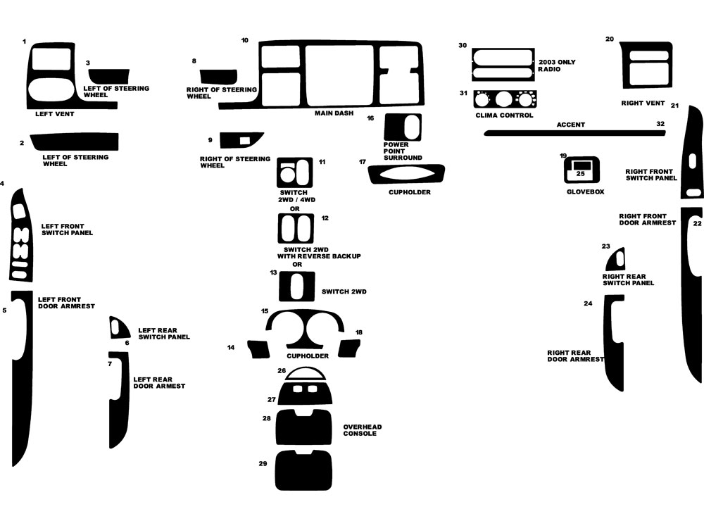 Ford F-350 King Ranch 2003-2004 Dash Kit Diagram