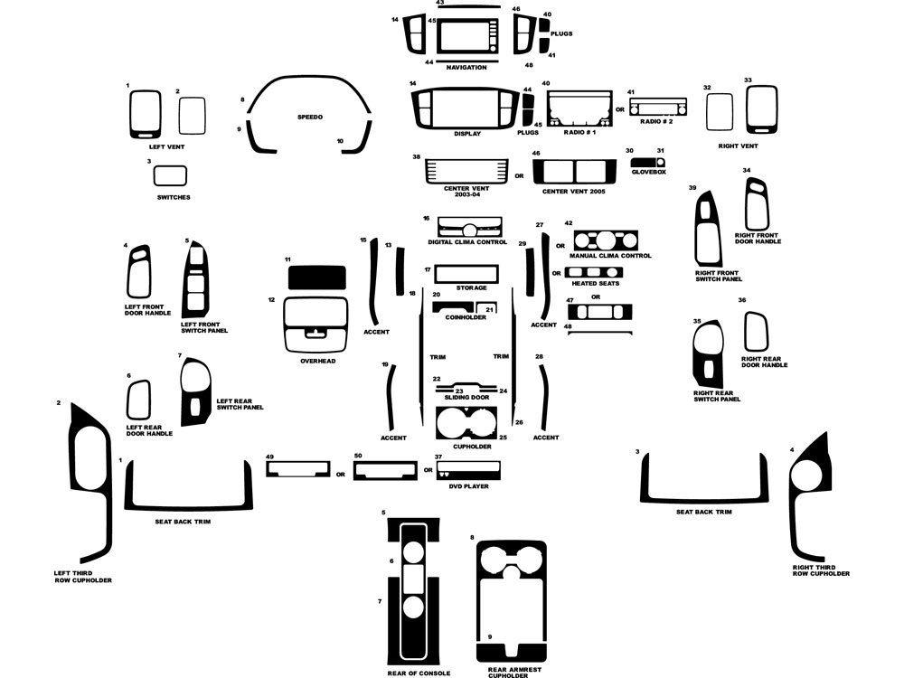 Honda Pilot 2003-2005 Dash Kit Diagram