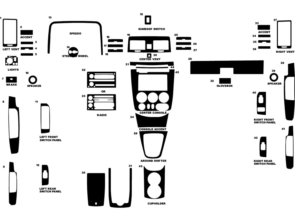 Hummer H3 2006-2010 Dash Kit Diagram