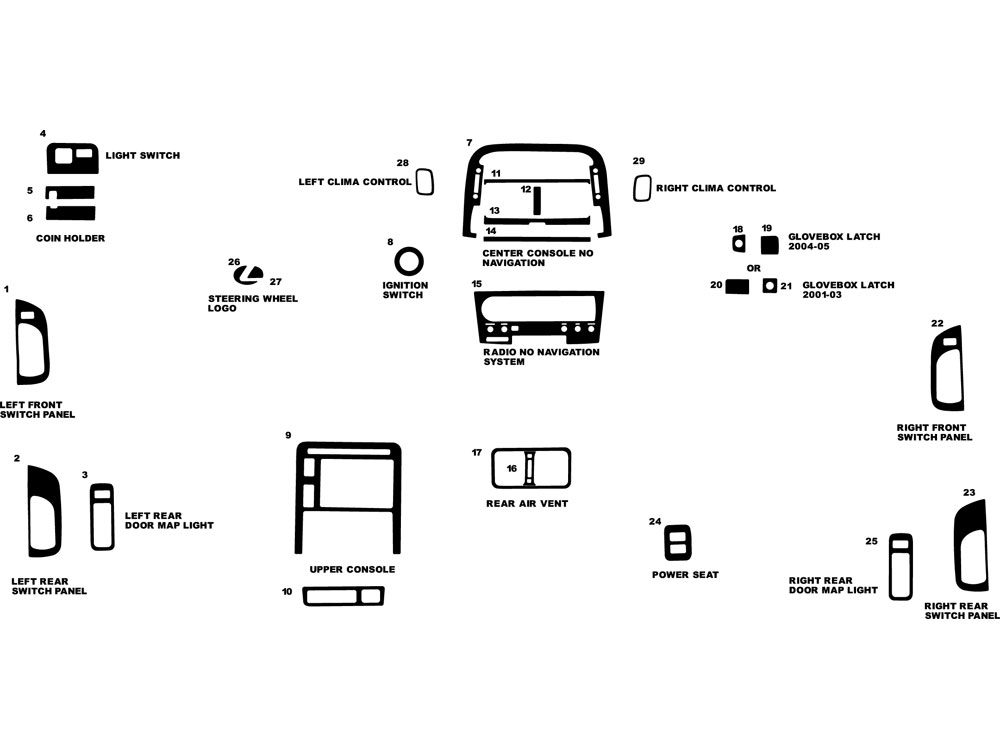 Lexus LS 2001-2003 Dash Kit Diagram