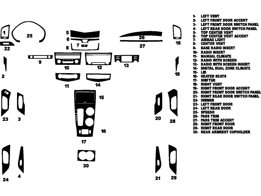 Nissan Altima Sedan 2013-2015 Dash Kit Diagram