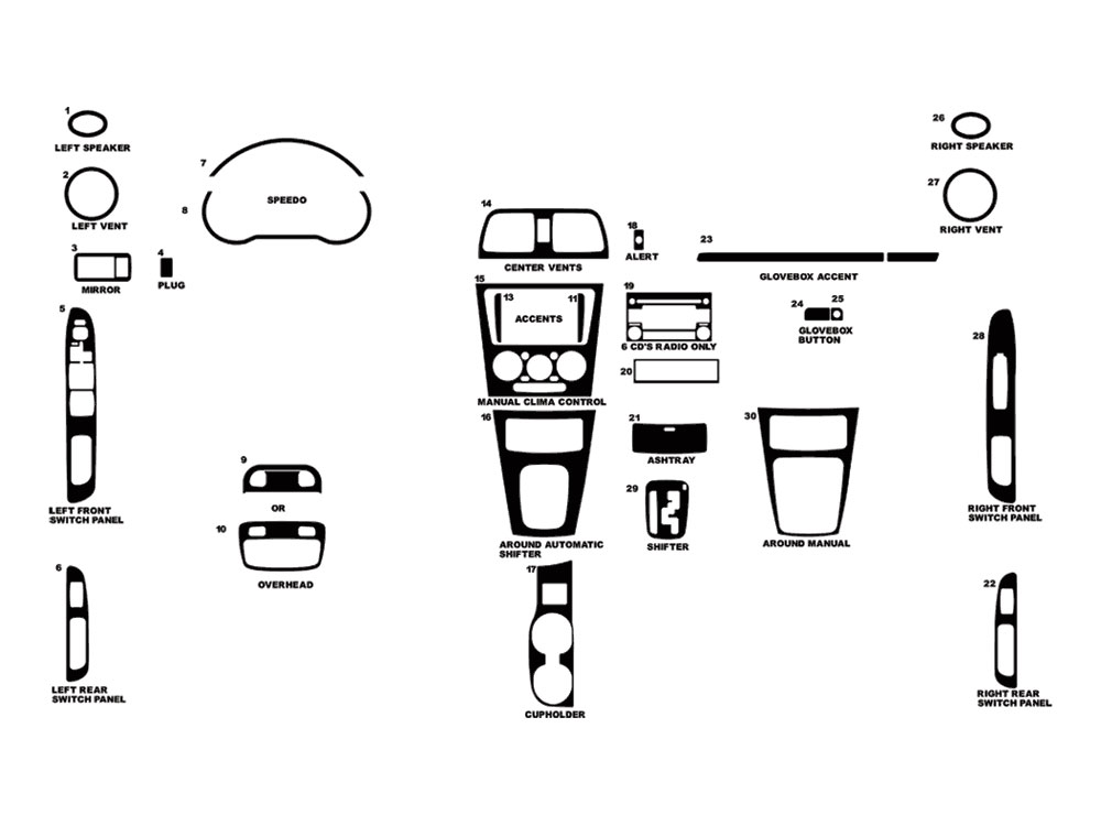 Subaru WRX 2005-2007 Dash Kit Diagram