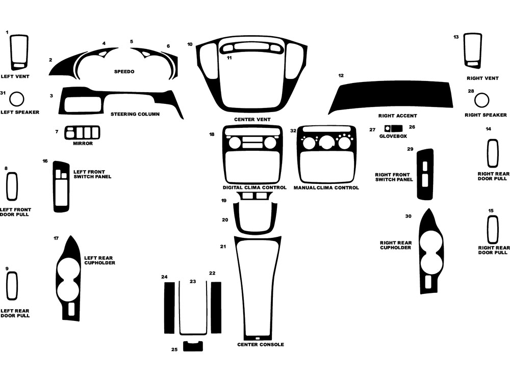 Toyota Highlander 2001-2007 Dash Kit Diagram