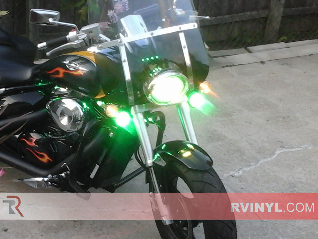 Motorcycle Green Smoke Rtint� Headlight Wrap with Lights On