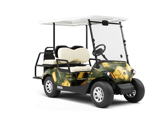 Yellow Metal Bling Wrapped Golf Cart