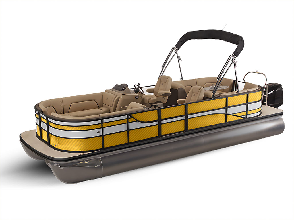 Rwraps 3D Carbon Fiber Yellow Pontoon Custom Boat Wrap