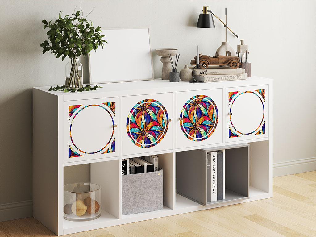 Flowers Bloom Stained Glass DIY Furniture Stickers