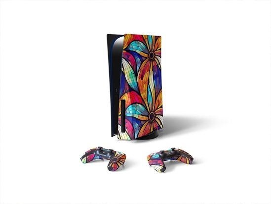 Flowers Bloom Stained Glass Sony PS5 DIY Skin