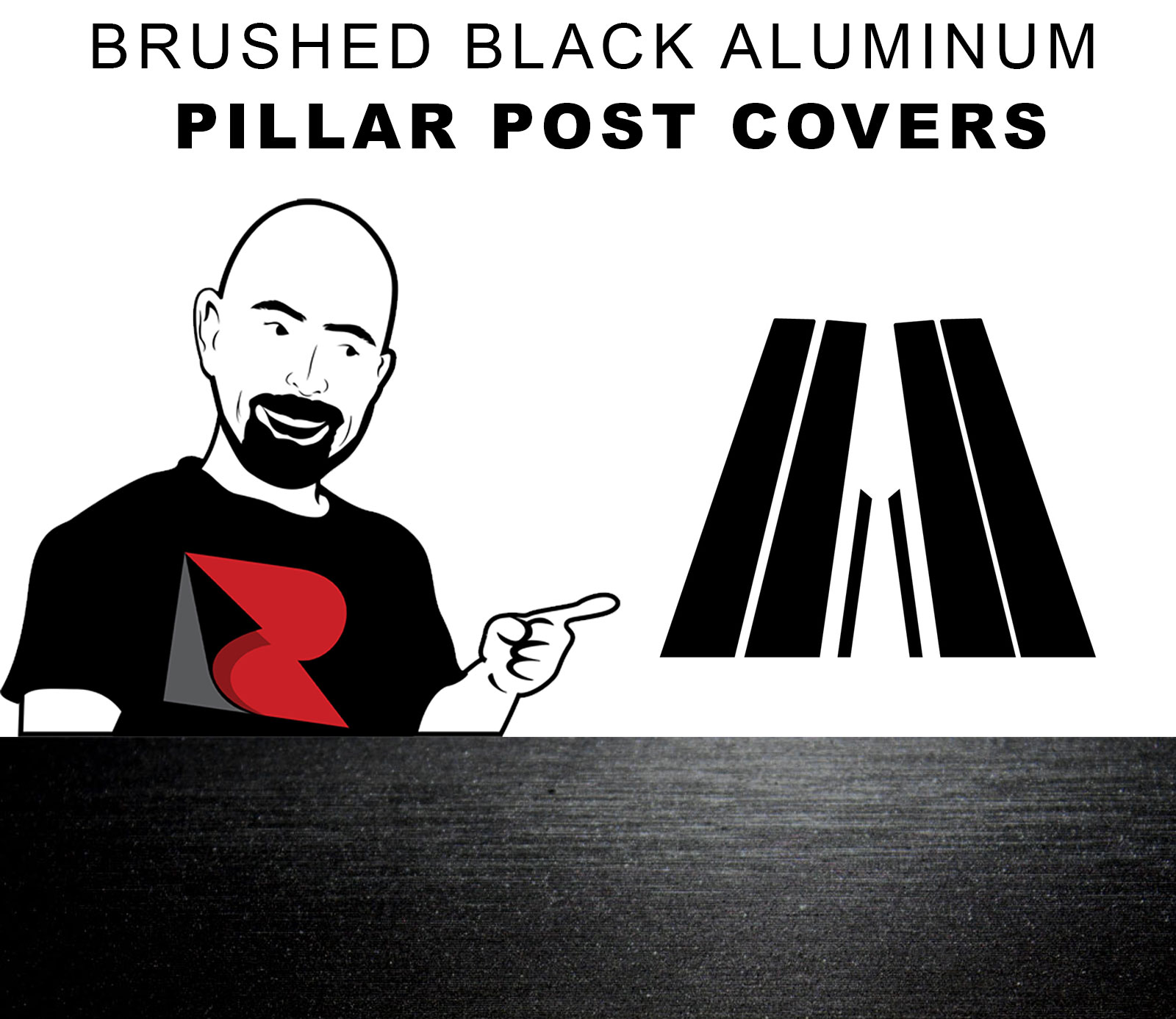 Aluminum Rvinyl Rtrim Pillar Post Decal Trim for Lincoln MKS 2009-2015 Brushed Black 