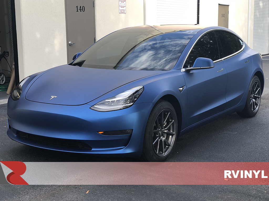 Tesla Model 3 Car Wrap Matte Metallic Blue Example