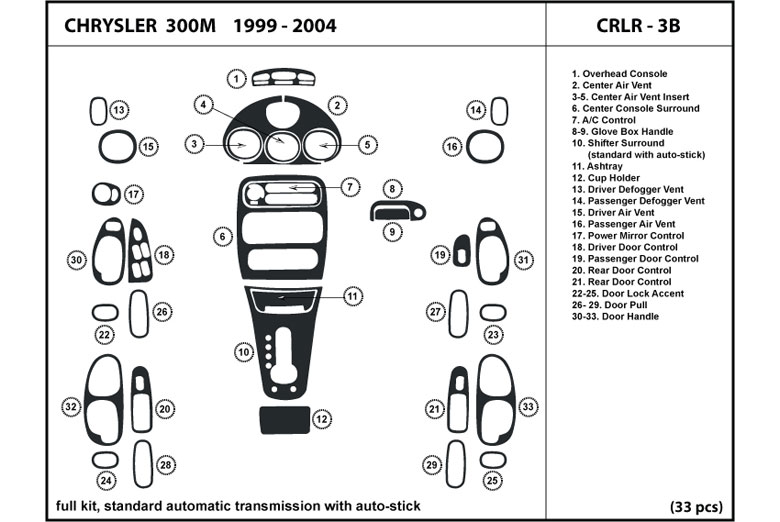 2001 Chrysler 300M DL Auto Dash Kit Diagram