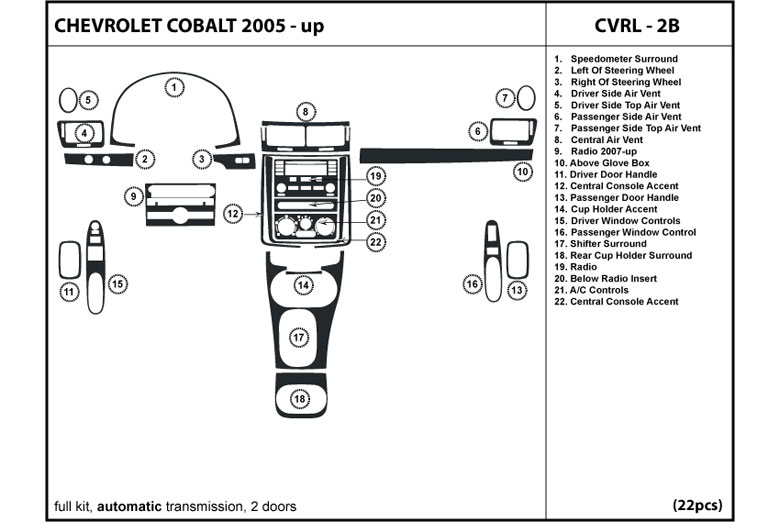 2009 Chevrolet Cobalt DL Auto Dash Kit Diagram
