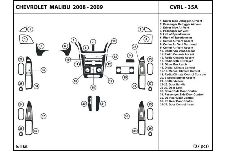 2009 Chevrolet Malibu DL Auto Dash Kit Diagram