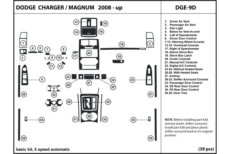 2008 Dodge Charger DL Auto Dash Kit Diagram
