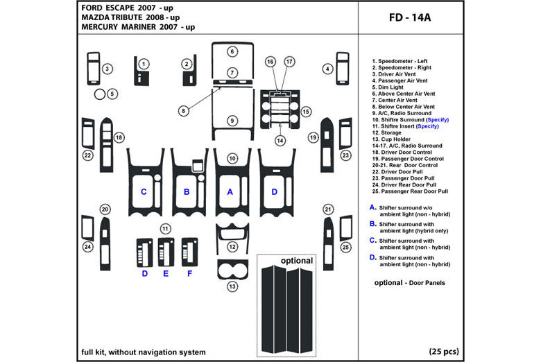 2011 Mercury Mariner DL Auto Dash Kit Diagram