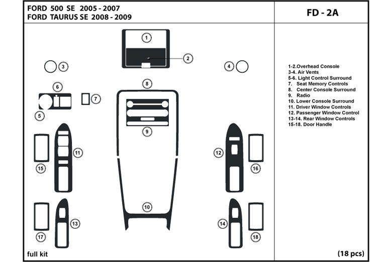 2008 Ford Taurus DL Auto Dash Kit Diagram