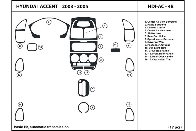2004 Hyundai Accent DL Auto Dash Kit Diagram