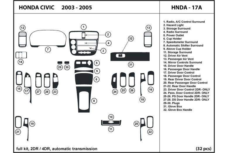 2003 Honda Civic DL Auto Dash Kit Diagram